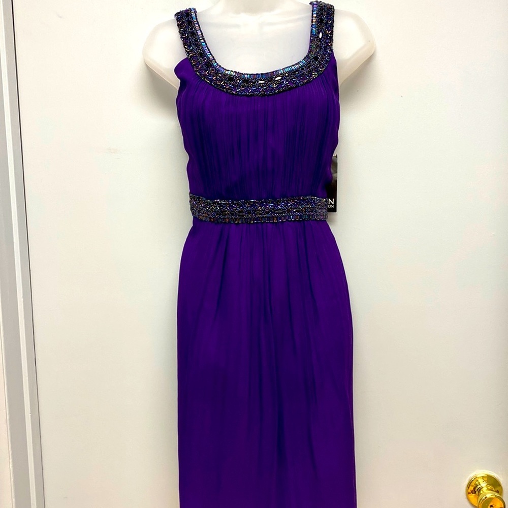 Sean Collection Women’s Silk Lined Iridescent Beaded Neckline and Waist Dress
